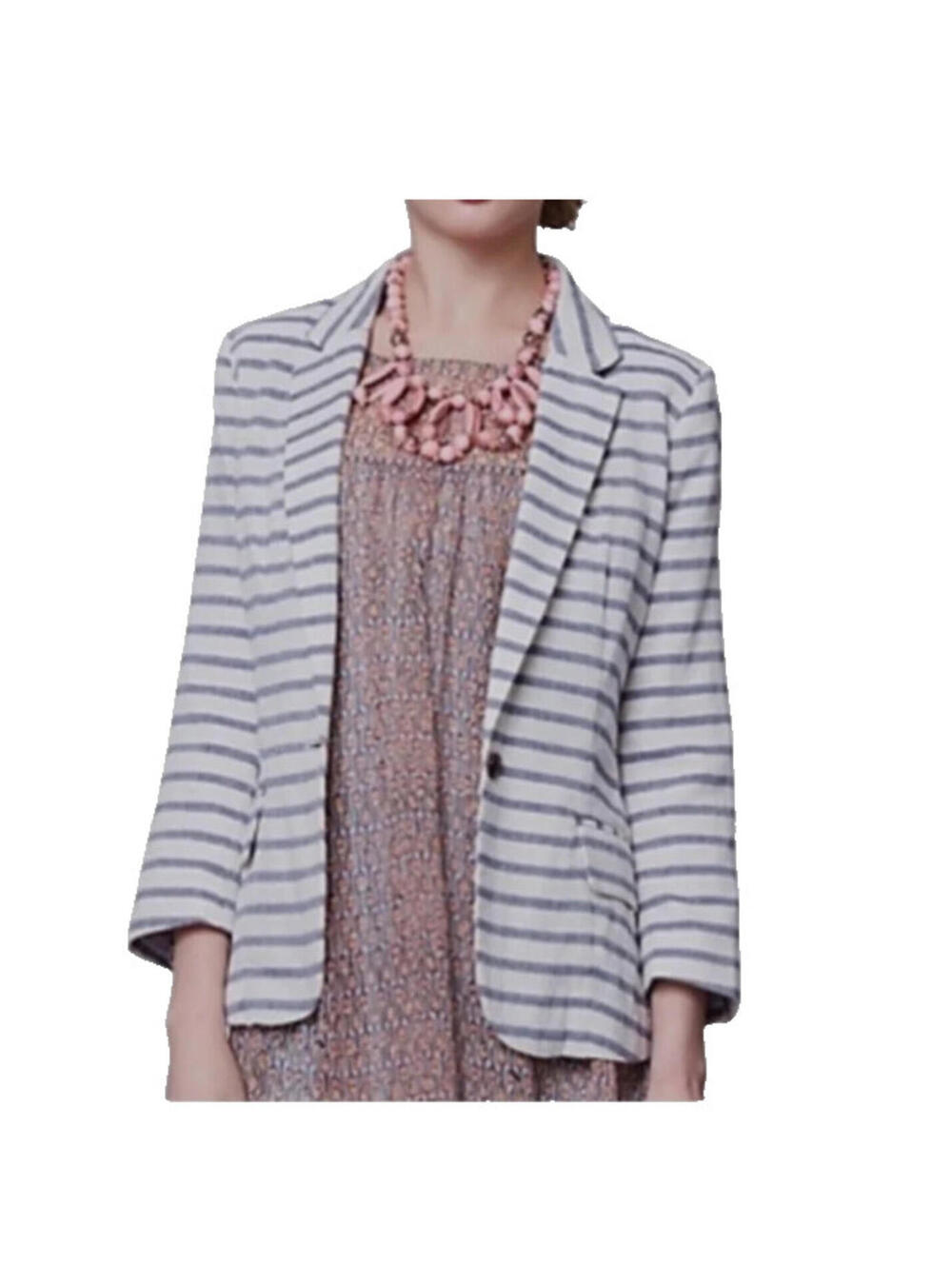 Anthropologie Isabella Sinclair sz S blue/white stripe button front blazer‎ D